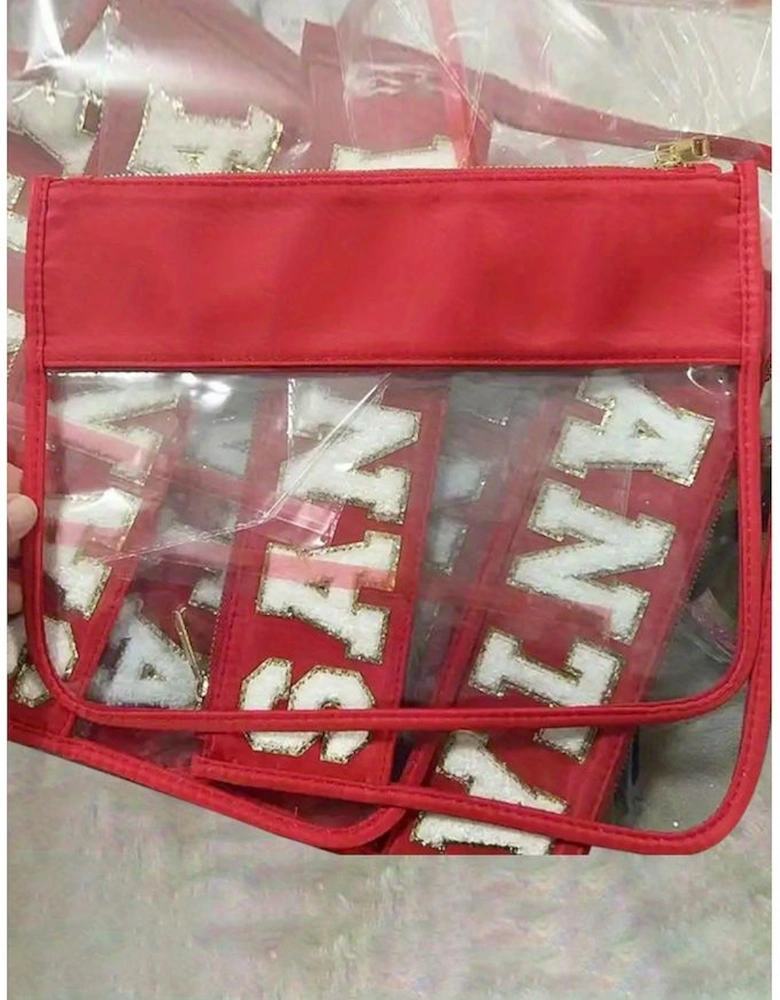 Red SANTA Contrast Trim Clear Makeup Bag