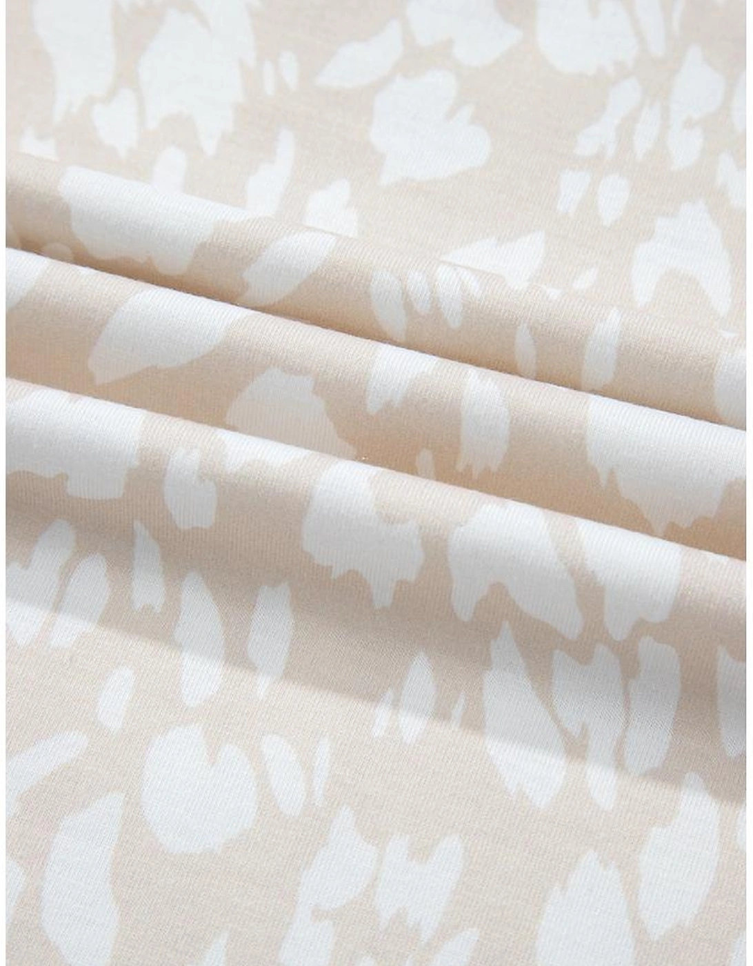 Khaki Leopard Print V Neck Side Slit Loose Fit T Shirt