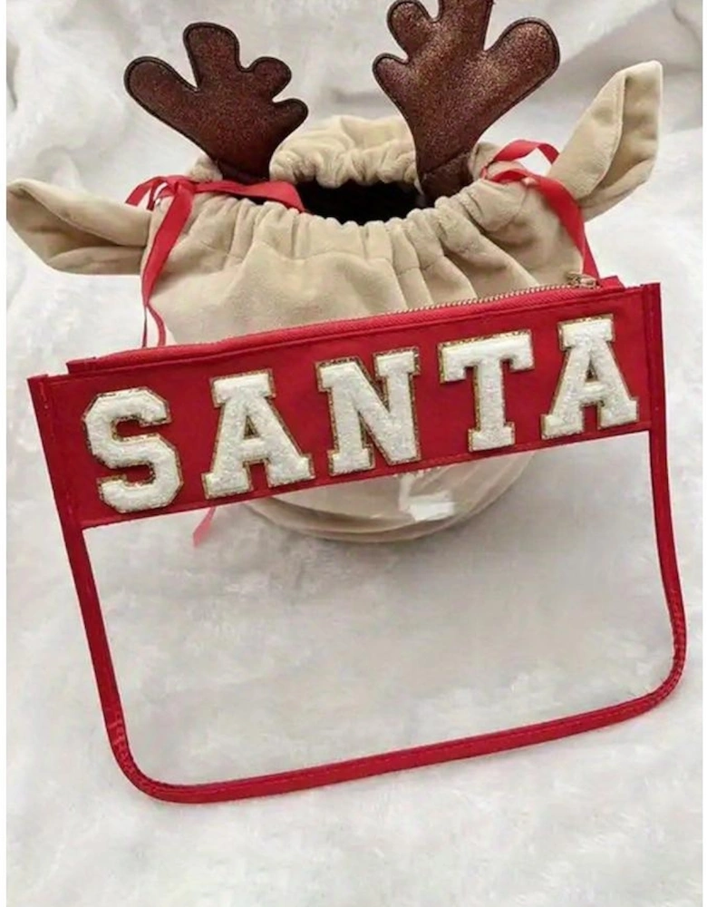 Red SANTA Contrast Trim Clear Makeup Bag