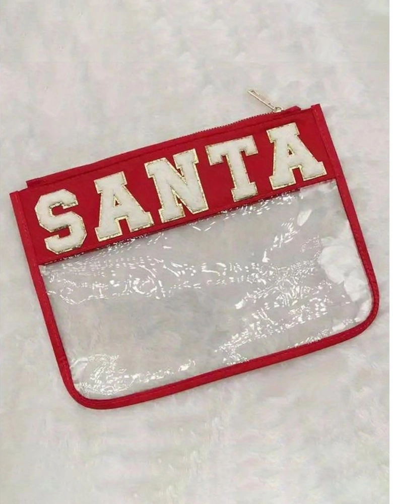 Red SANTA Contrast Trim Clear Makeup Bag