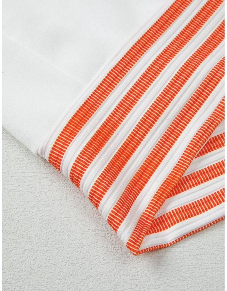 Orange Stripe  V Neck Drop Shoulder Patchwork Long Sleeve Top