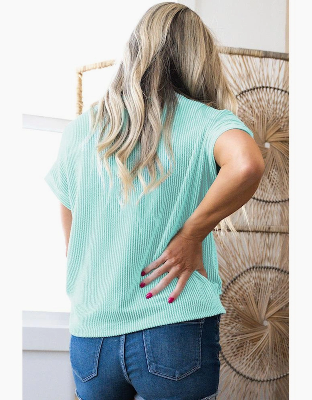 Light Blue Twisted Rib Contrast Pocket Knit Crew Neck Plus Size T Shirt, 3 of 2