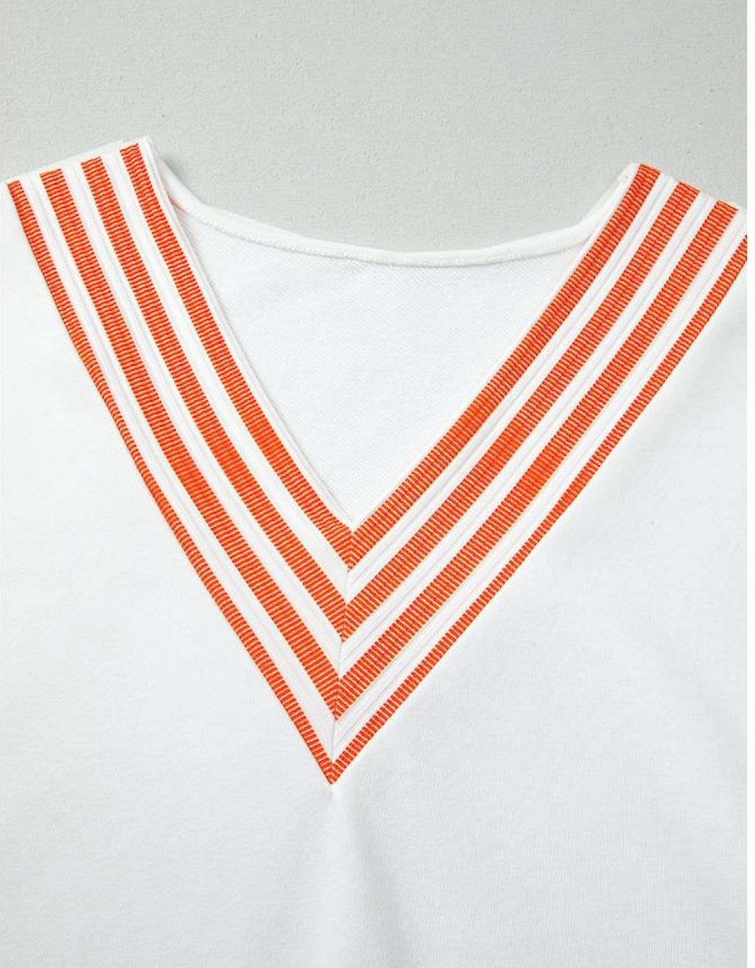 Orange Stripe  V Neck Drop Shoulder Patchwork Long Sleeve Top