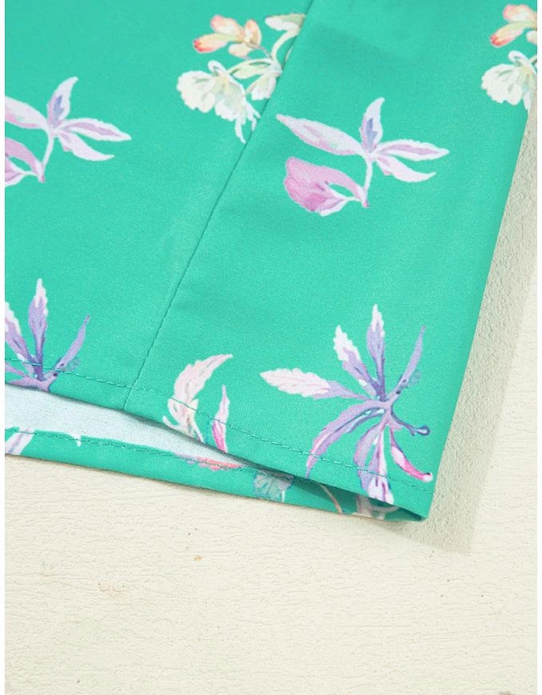 Green Floral Lantern Sleeve Button Front Shirt