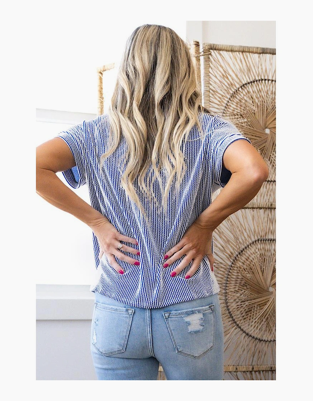 Dark Blue Corded Knit Color Block Pocketed Crew Neck T Shirt, 6 of 5