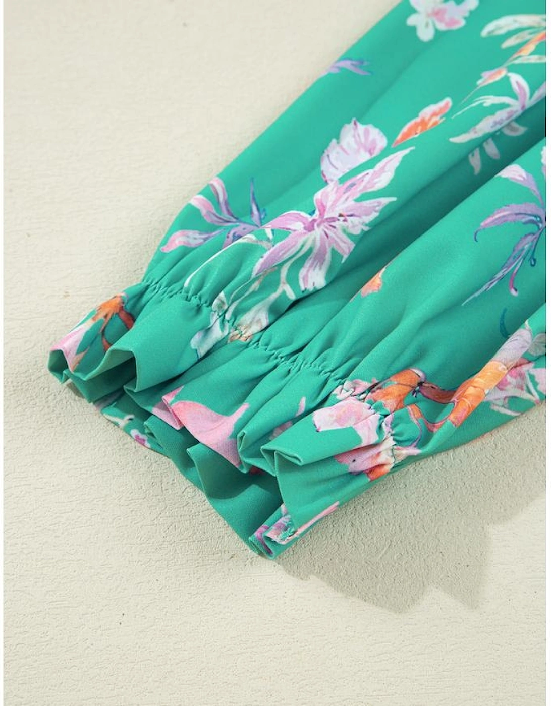 Green Floral Lantern Sleeve Button Front Shirt