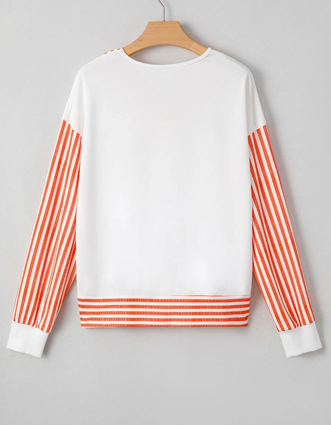 Orange Stripe  V Neck Drop Shoulder Patchwork Long Sleeve Top