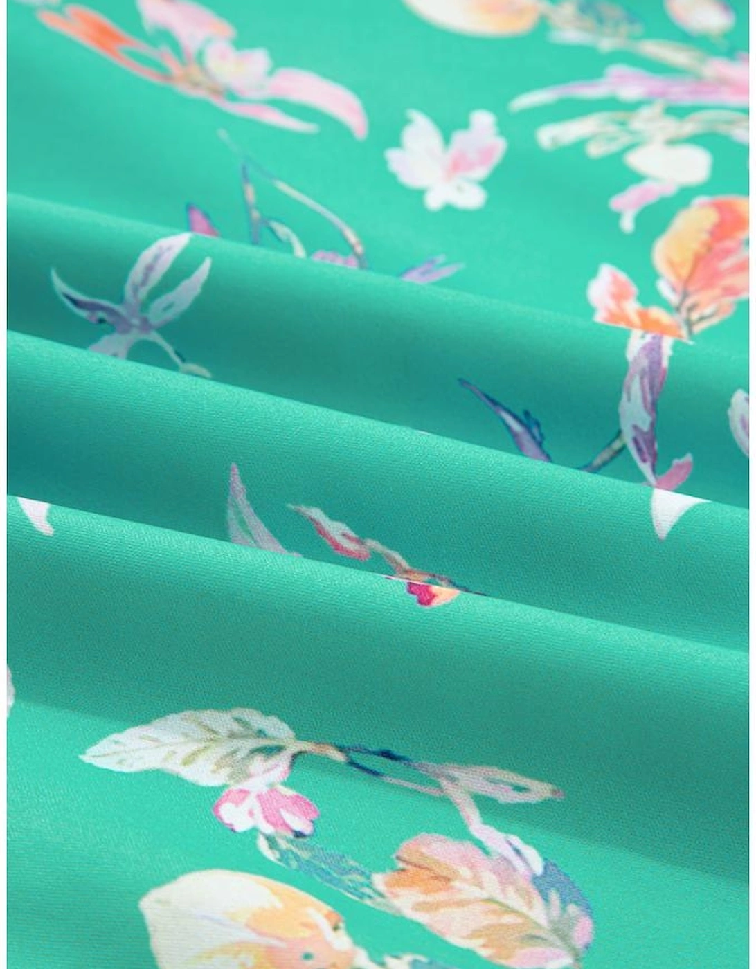 Green Floral Lantern Sleeve Button Front Shirt