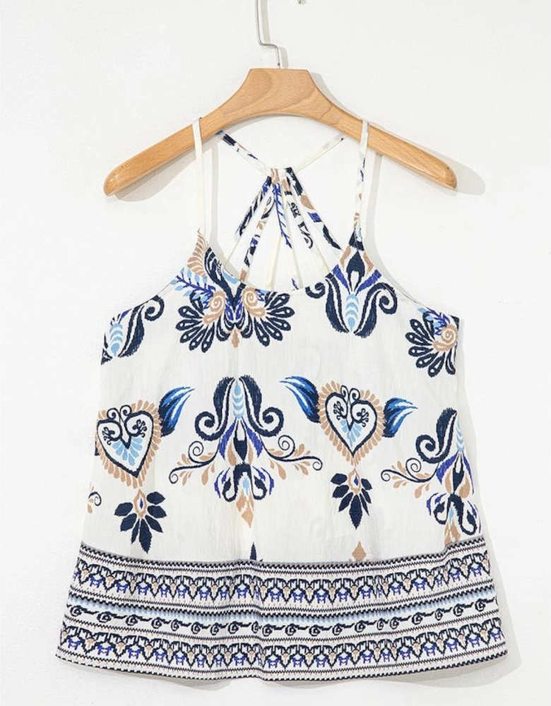Blue Bohemian Fashion Print Spaghetti Straps Loose Tank