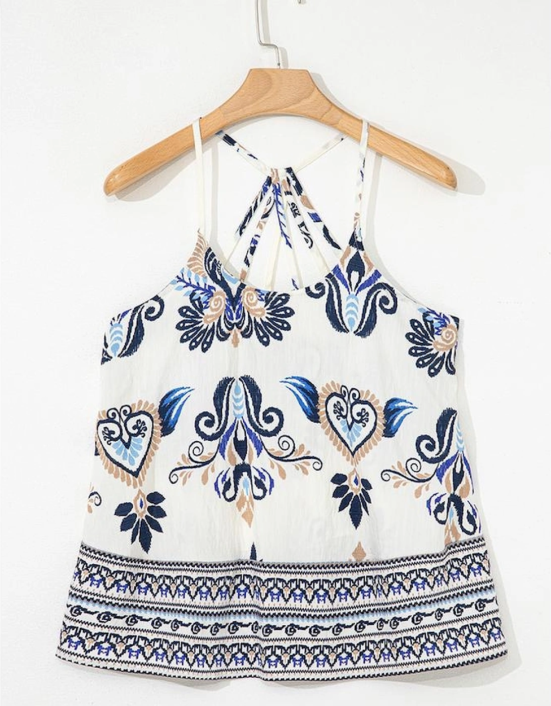 Blue Bohemian Fashion Print Spaghetti Straps Loose Tank