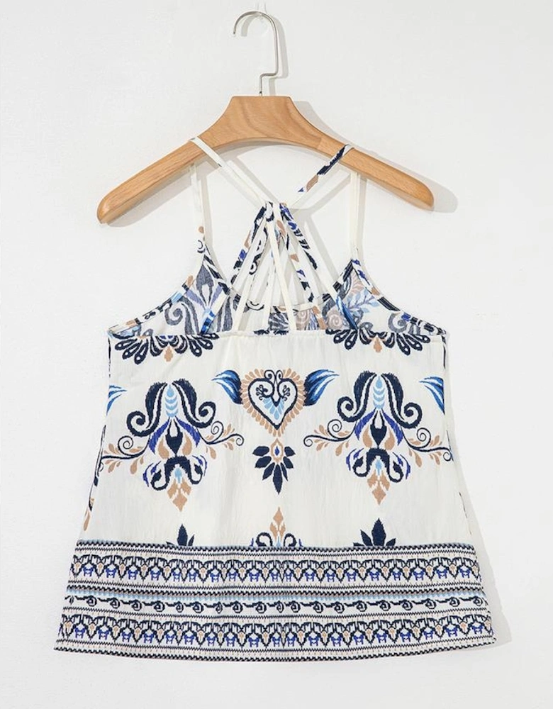 Blue Bohemian Fashion Print Spaghetti Straps Loose Tank