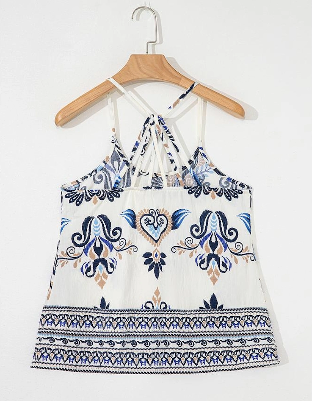 Blue Bohemian Fashion Print Spaghetti Straps Loose Tank