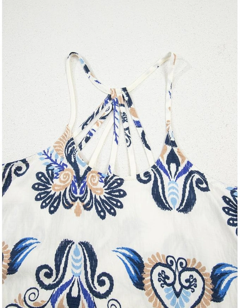 Blue Bohemian Fashion Print Spaghetti Straps Loose Tank