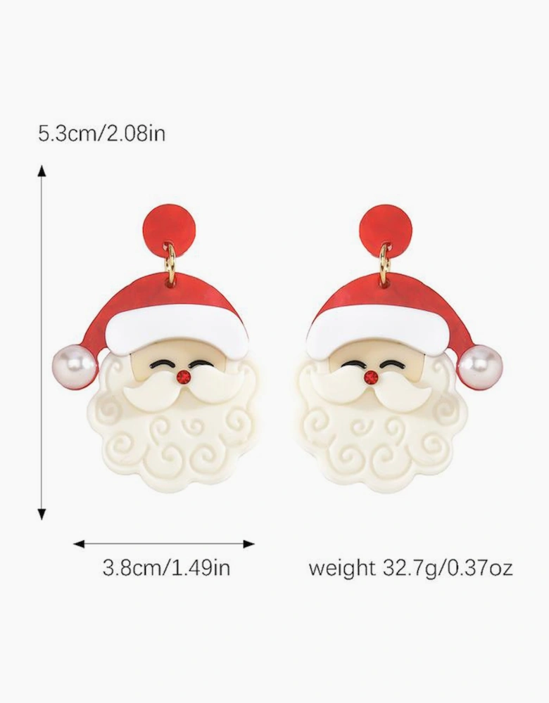Fiery Red Bright Pearl Decor Cute Father Christmas Earrings