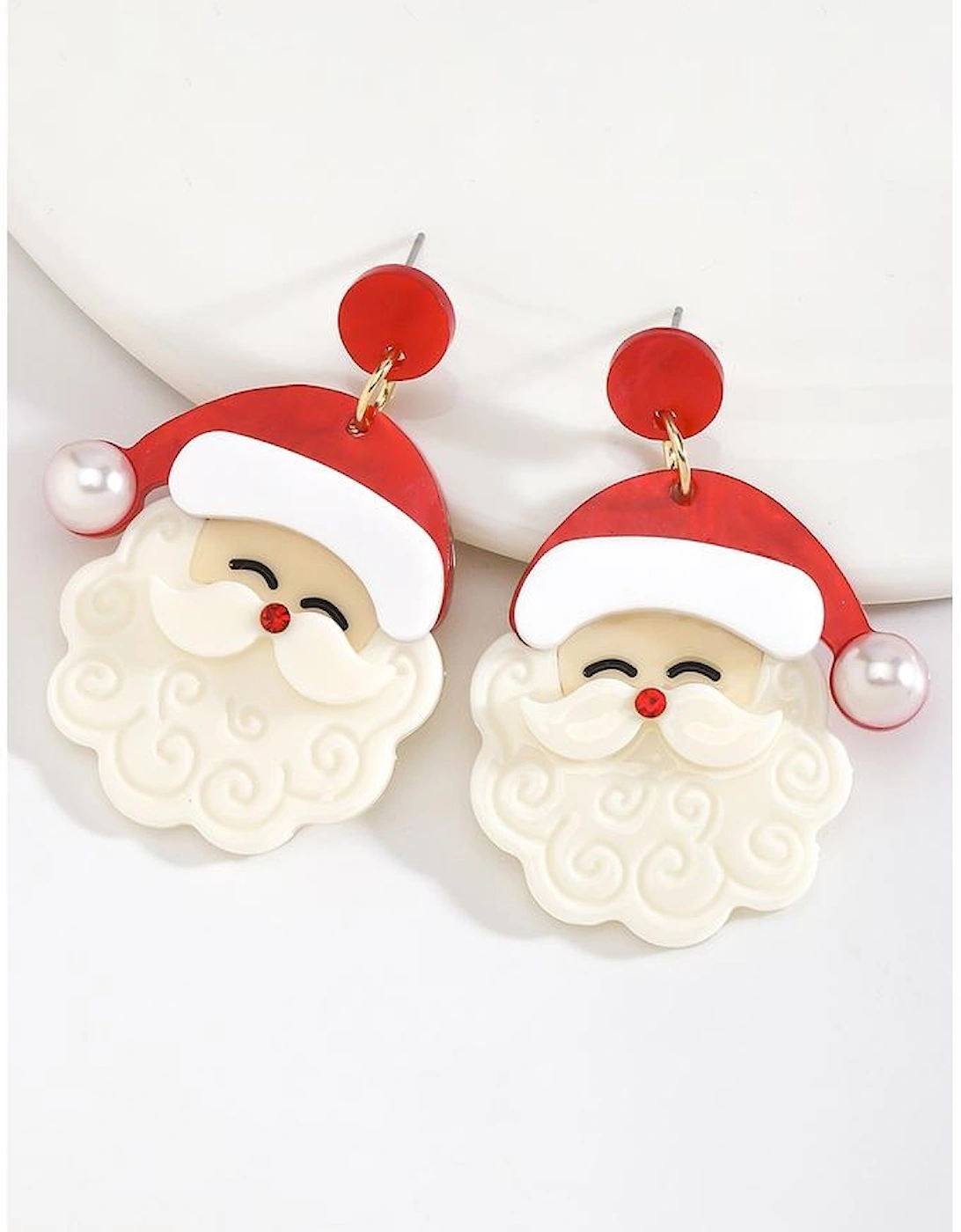 Fiery Red Bright Pearl Decor Cute Father Christmas Earrings, 5 of 4