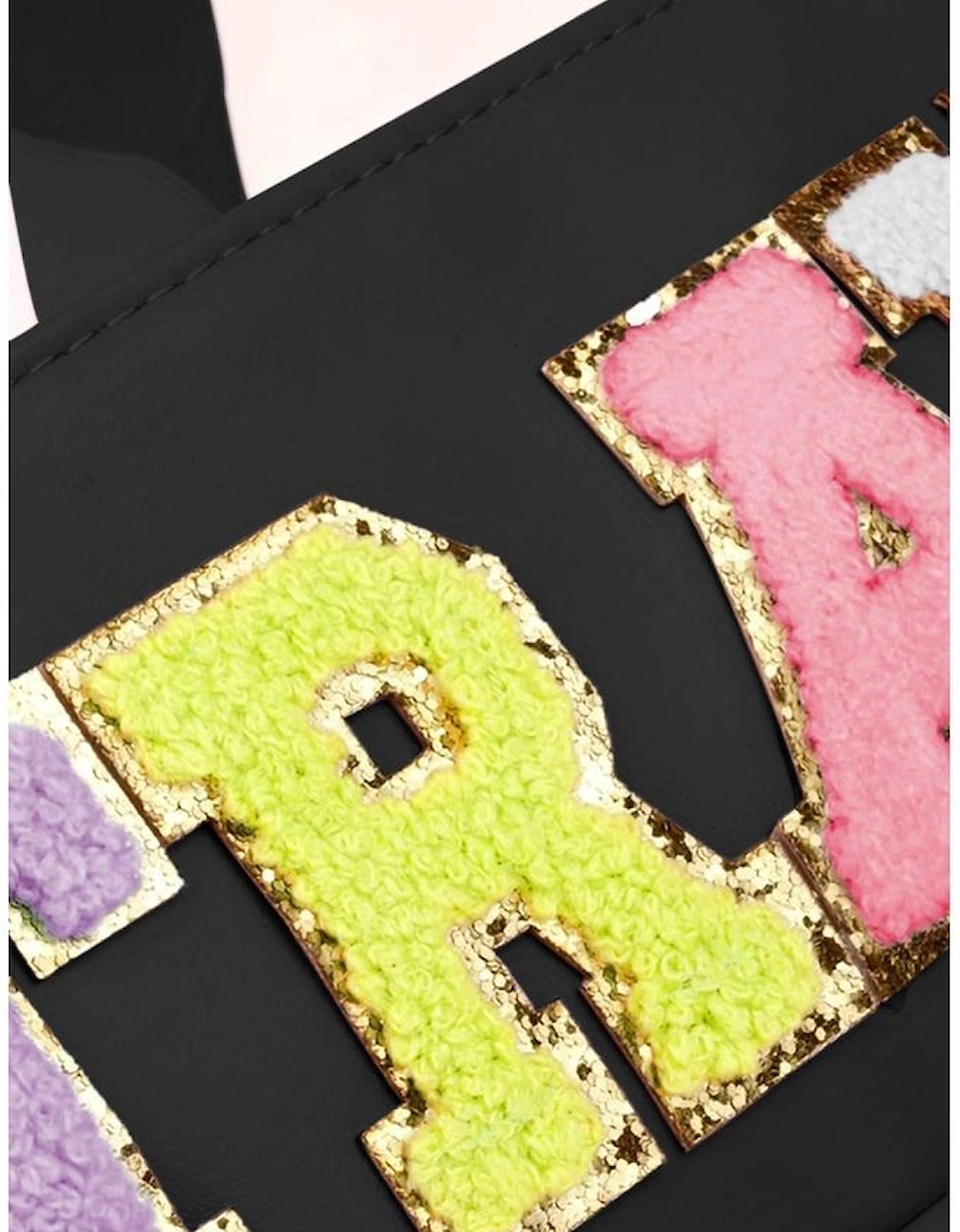 Black TRAVEL Chenille Letter Clear PVC Makeup Bag