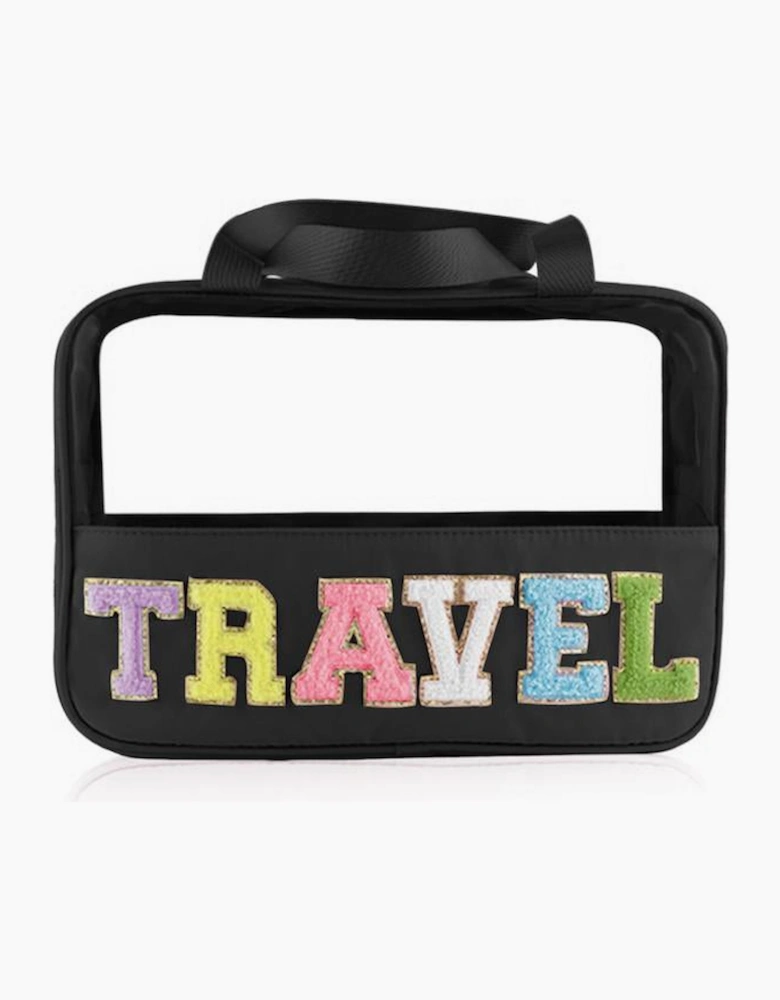 Black TRAVEL Chenille Letter Clear PVC Makeup Bag