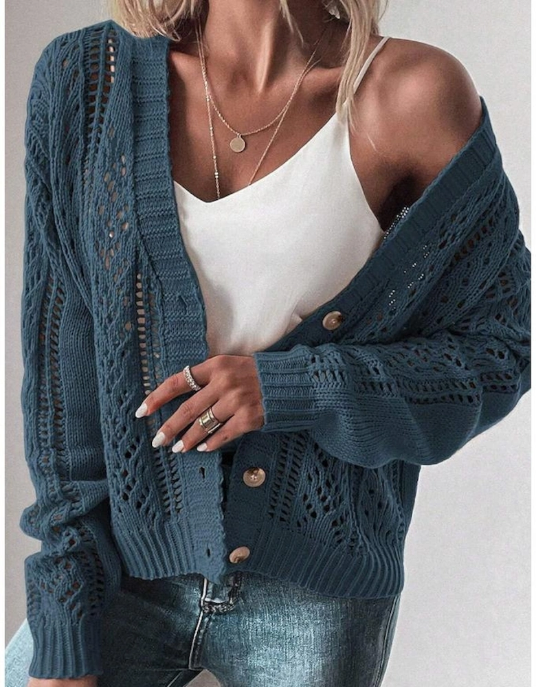 Real Teal Open Knit Drop Shoulder Sweater Cardigan