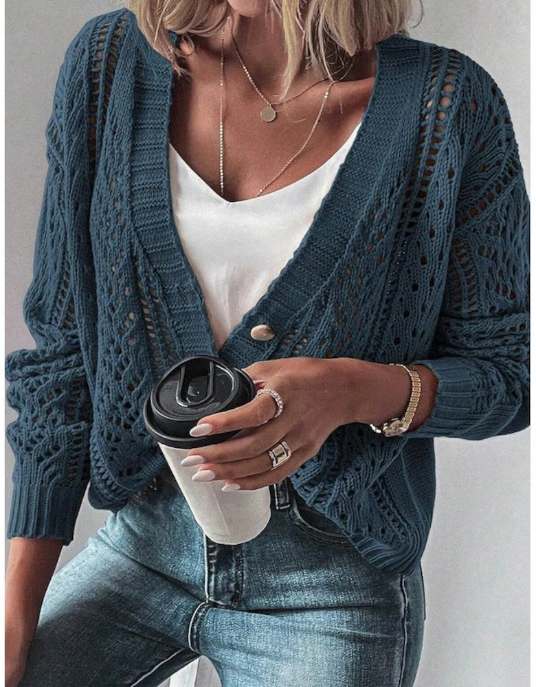 Real Teal Open Knit Drop Shoulder Sweater Cardigan