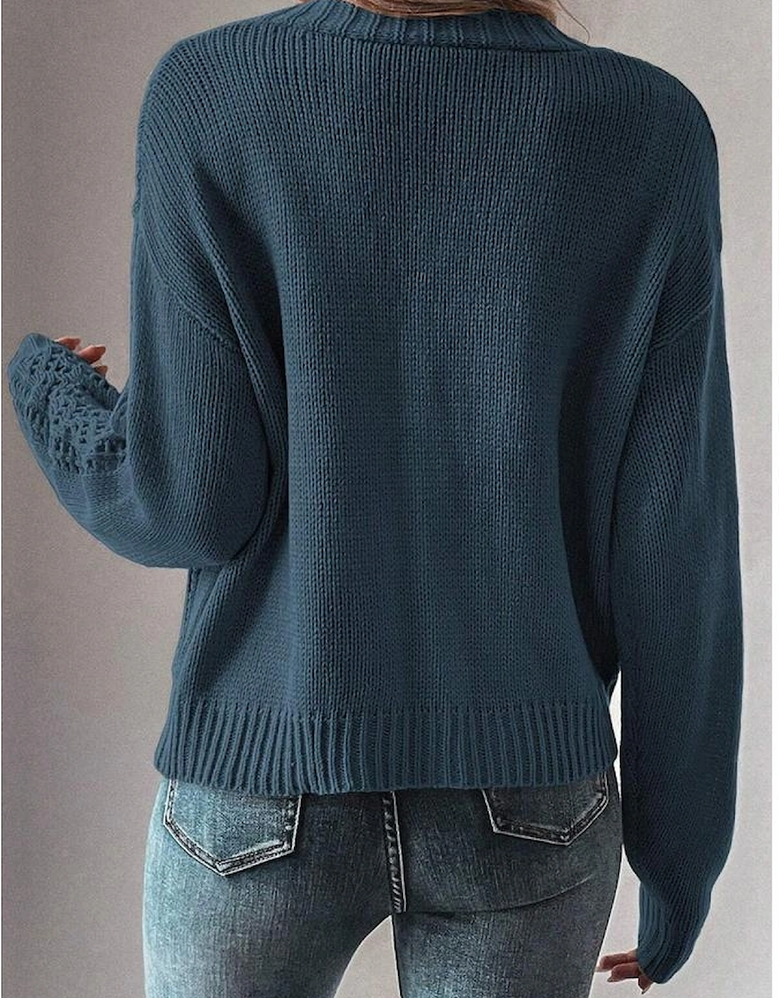 Real Teal Open Knit Drop Shoulder Sweater Cardigan