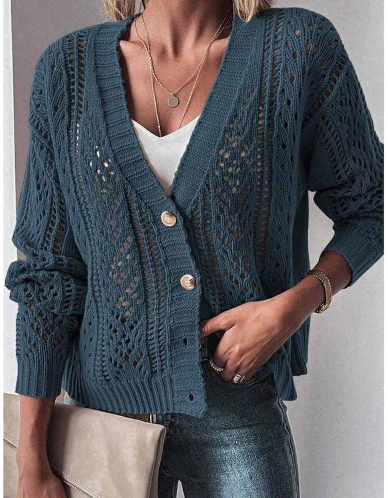 Real Teal Open Knit Drop Shoulder Sweater Cardigan
