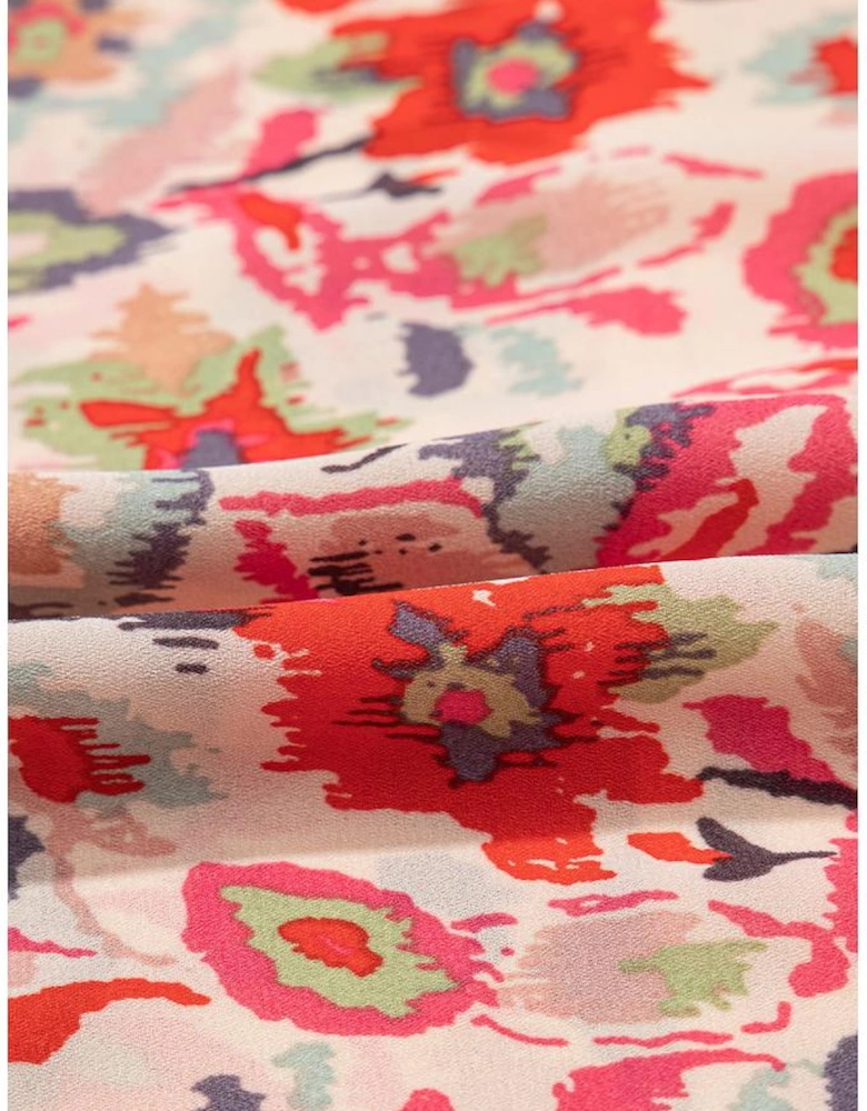 Multicolour Floral Print Frilled Neck Puff Sleeve High Waist Dress