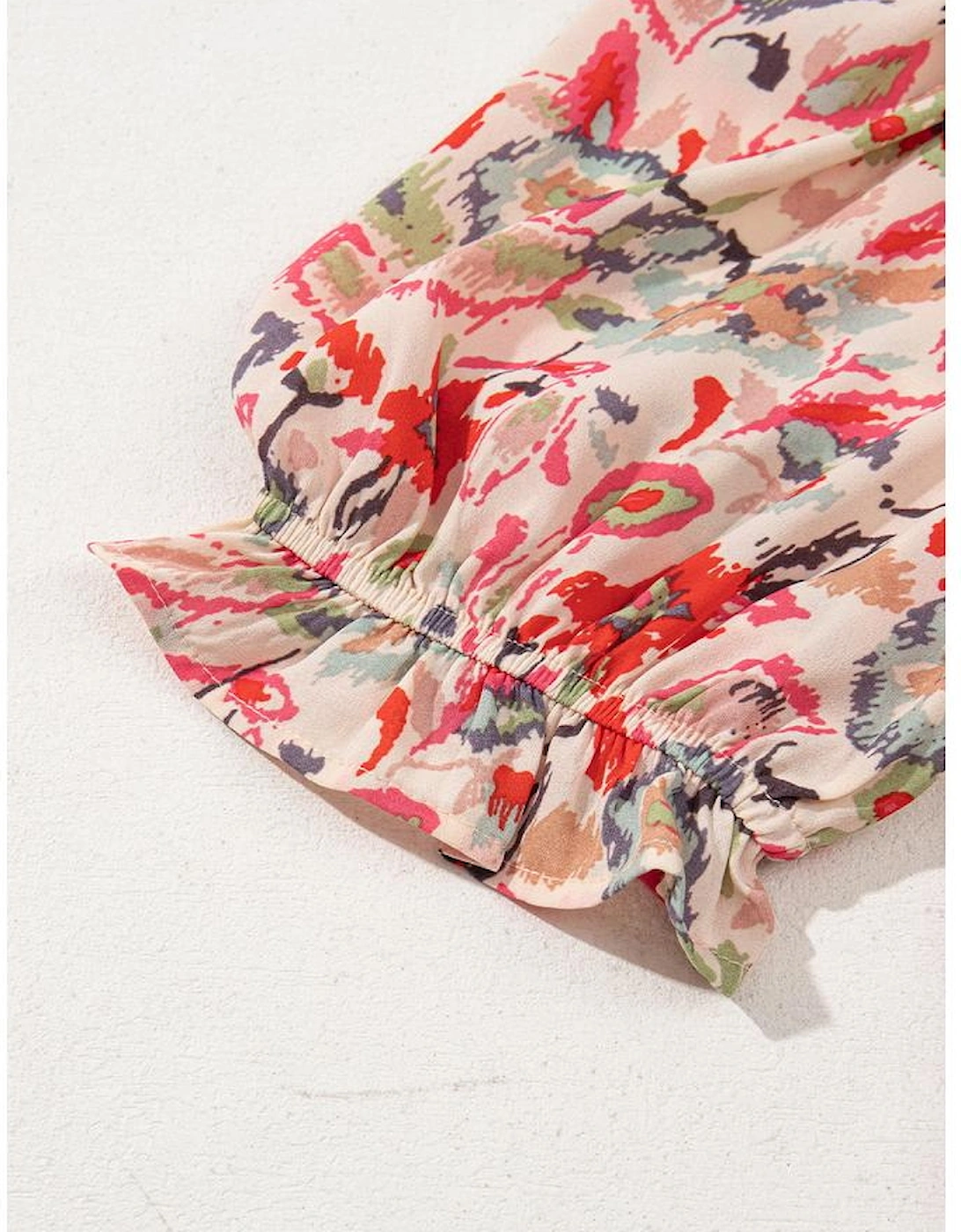Multicolour Floral Print Frilled Neck Puff Sleeve High Waist Dress