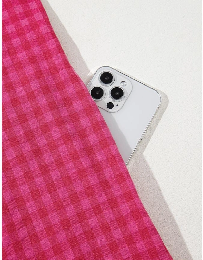 Rose Ginham Check Bubble Sleeve Ruffled Maxi Dress