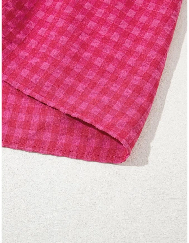 Rose Ginham Check Bubble Sleeve Ruffled Maxi Dress