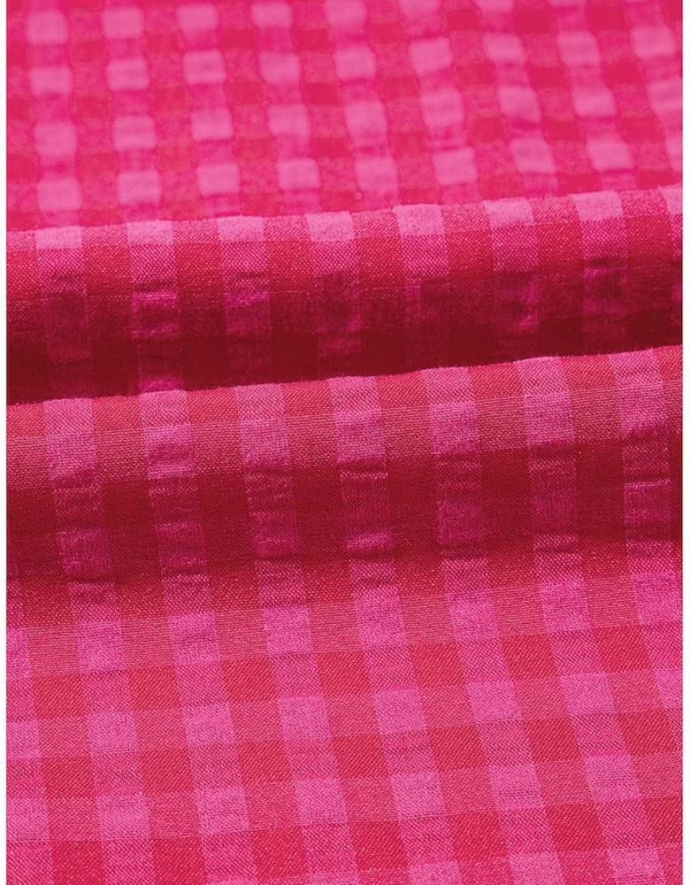 Rose Ginham Check Bubble Sleeve Ruffled Maxi Dress