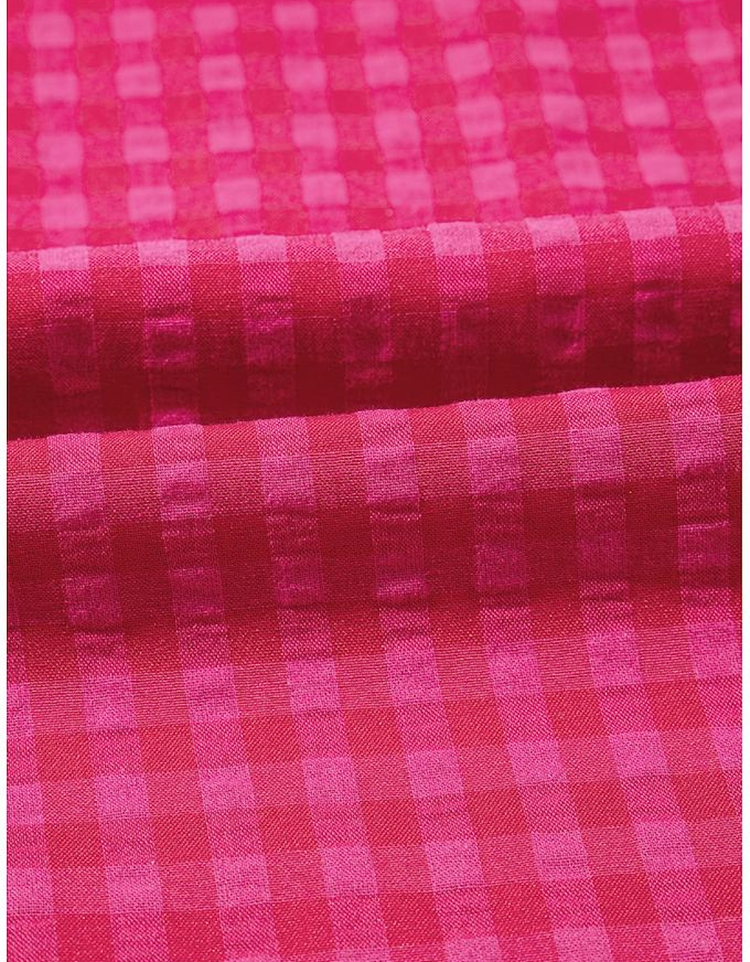 Rose Ginham Check Bubble Sleeve Ruffled Maxi Dress