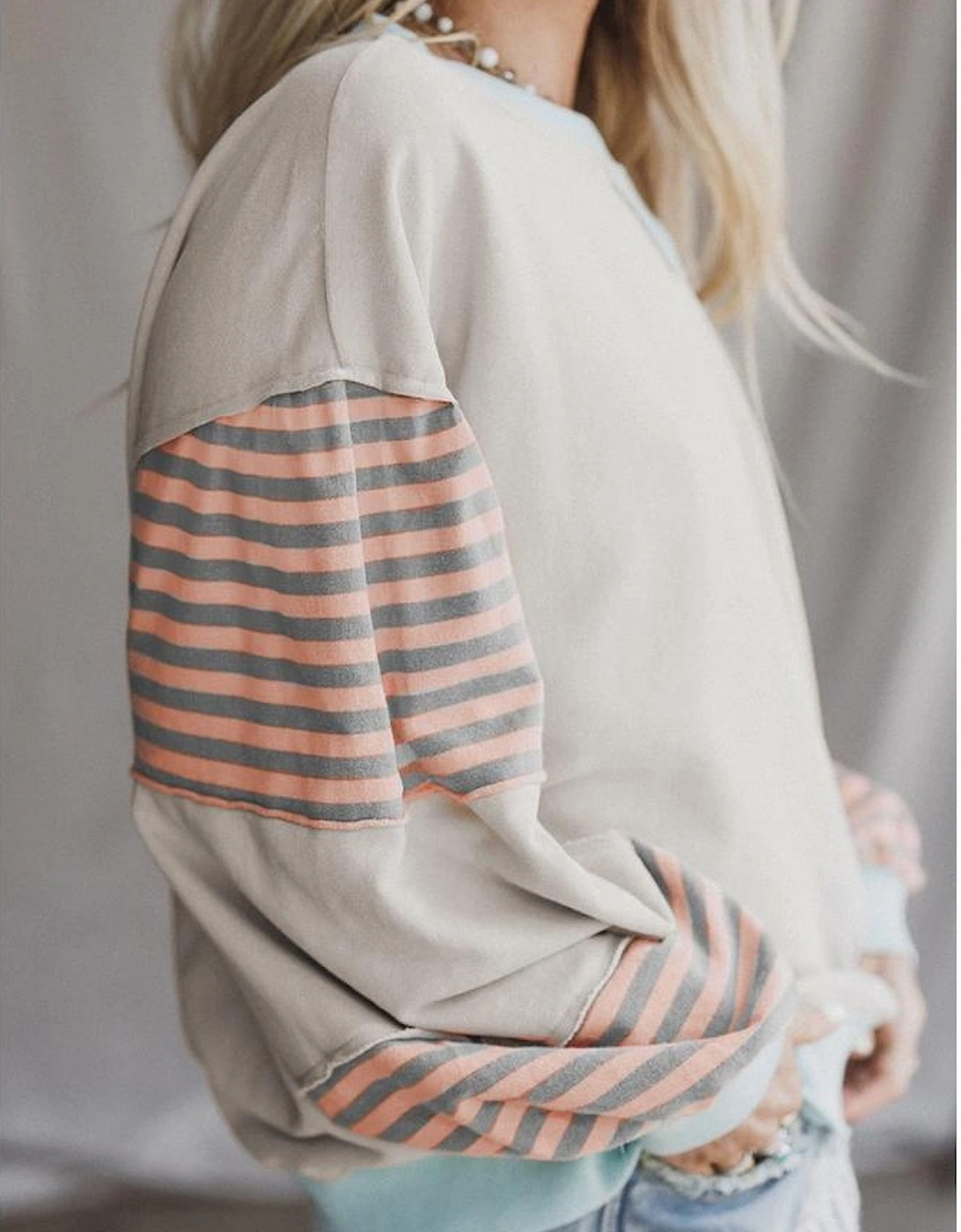 Jet Stream Striped Colorblock Patchwork Drop Shoulder Sweatshirt
