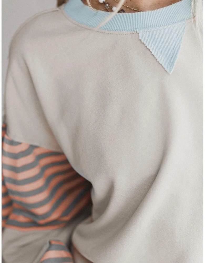 Jet Stream Striped Colorblock Patchwork Drop Shoulder Sweatshirt