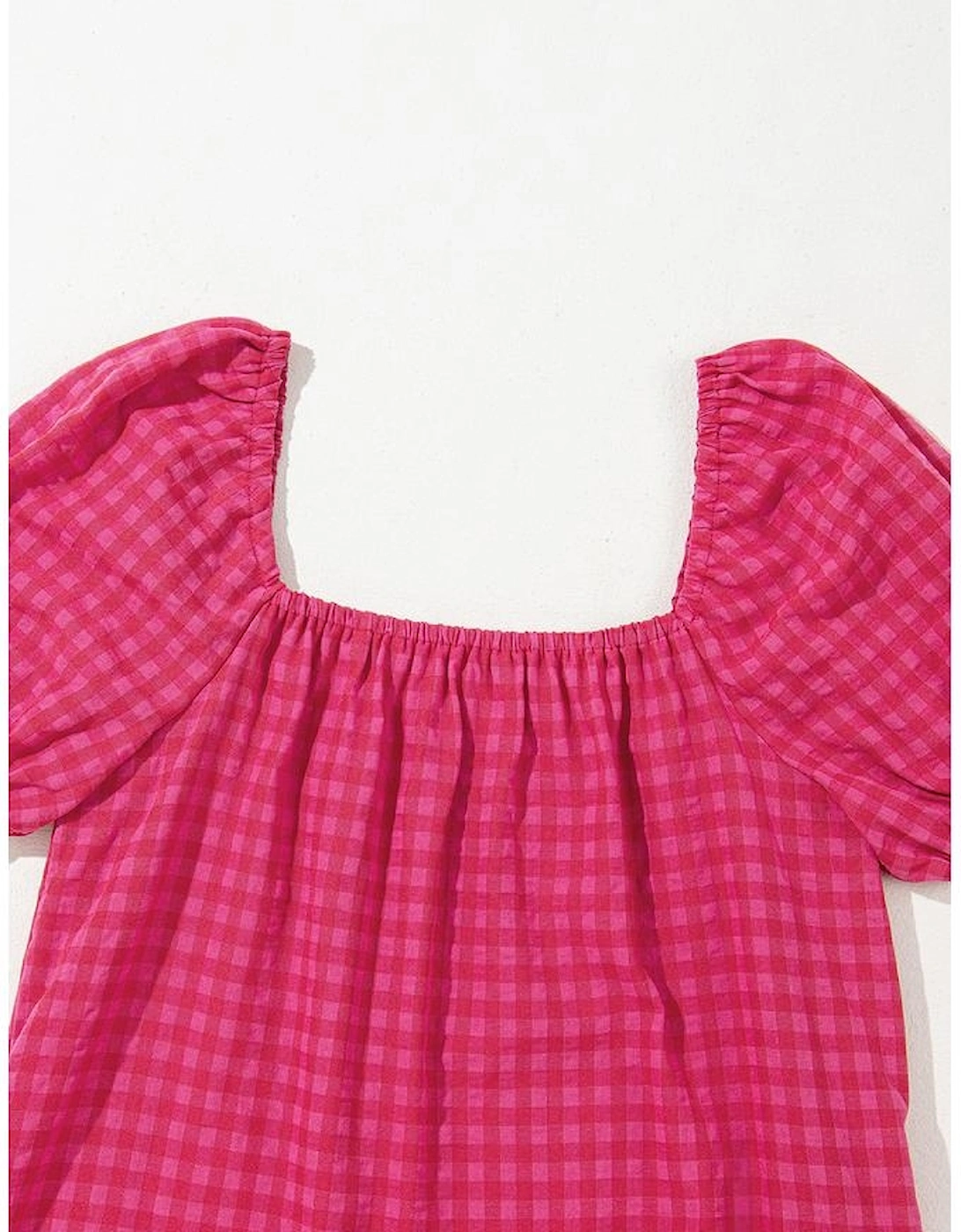 Rose Ginham Check Bubble Sleeve Ruffled Maxi Dress