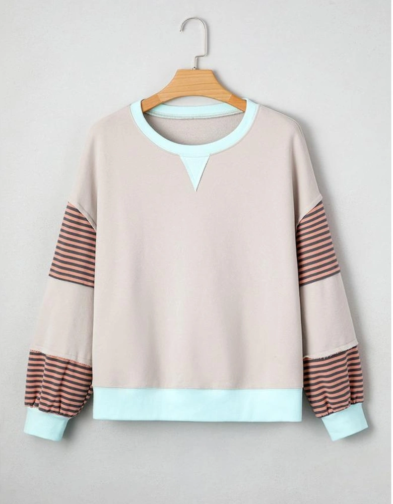 Jet Stream Striped Colorblock Patchwork Drop Shoulder Sweatshirt
