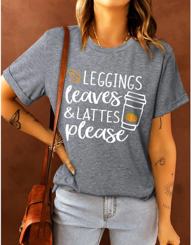 Gray Leggings Leaves and Lattes Please Graphic Tee