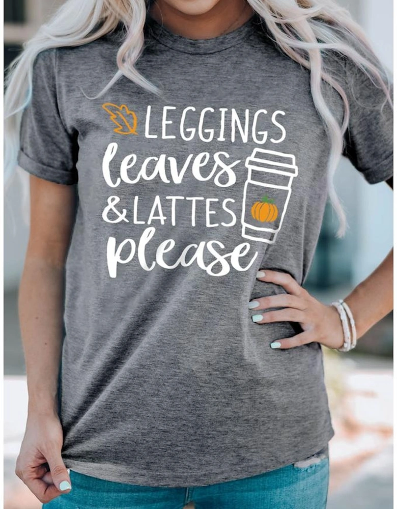 Gray Leggings Leaves and Lattes Please Graphic Tee