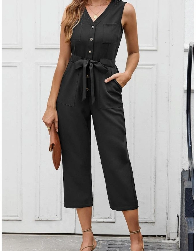 Azura Exchange Sleeveless Cropped Jumpsuit with Sash