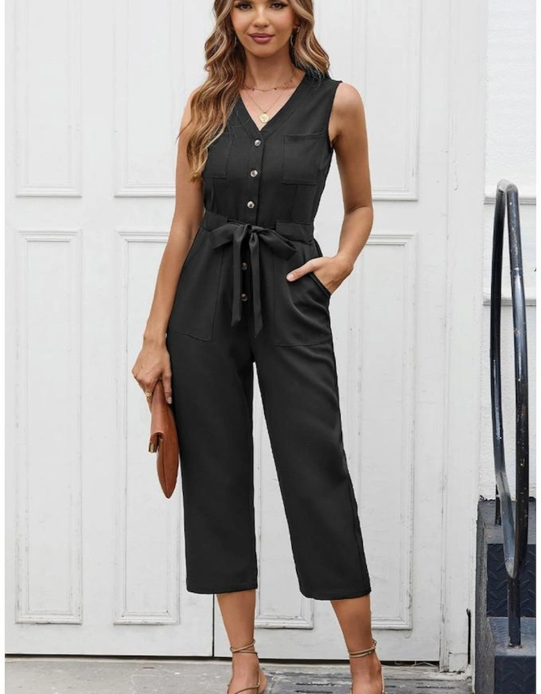 Azura Exchange Sleeveless Cropped Jumpsuit with Sash