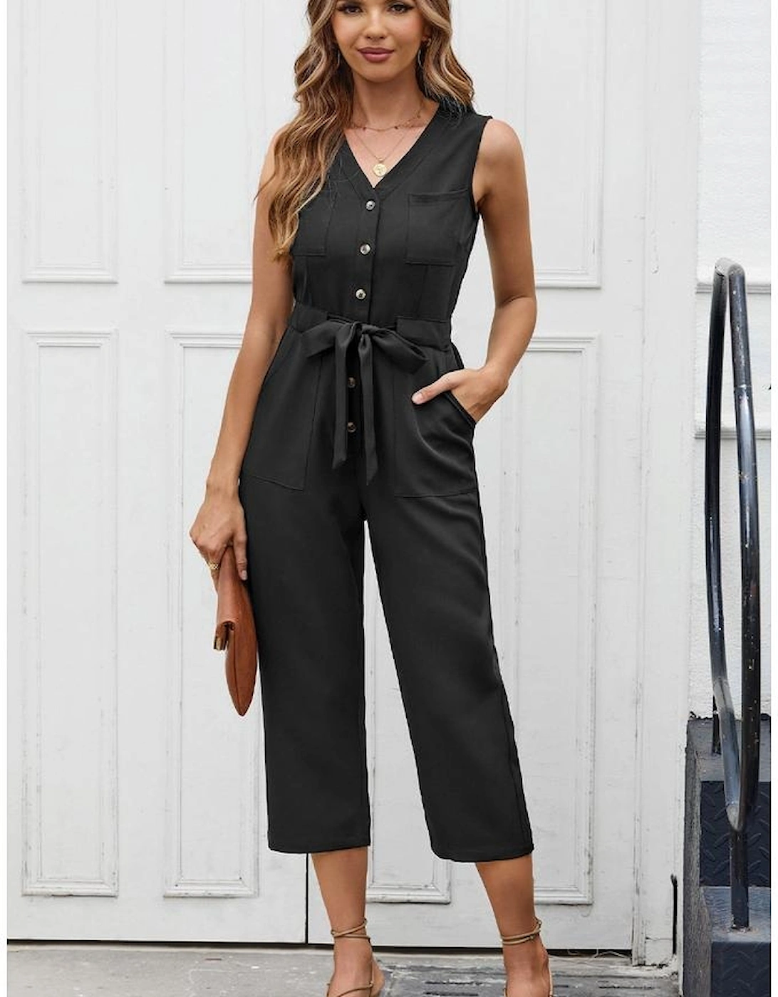 Azura Exchange Sleeveless Cropped Jumpsuit with Sash, 16 of 15