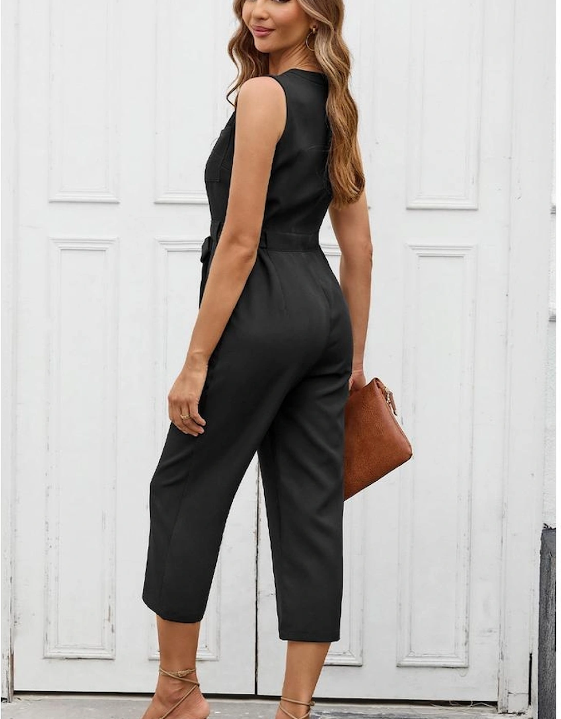 Azura Exchange Sleeveless Cropped Jumpsuit with Sash