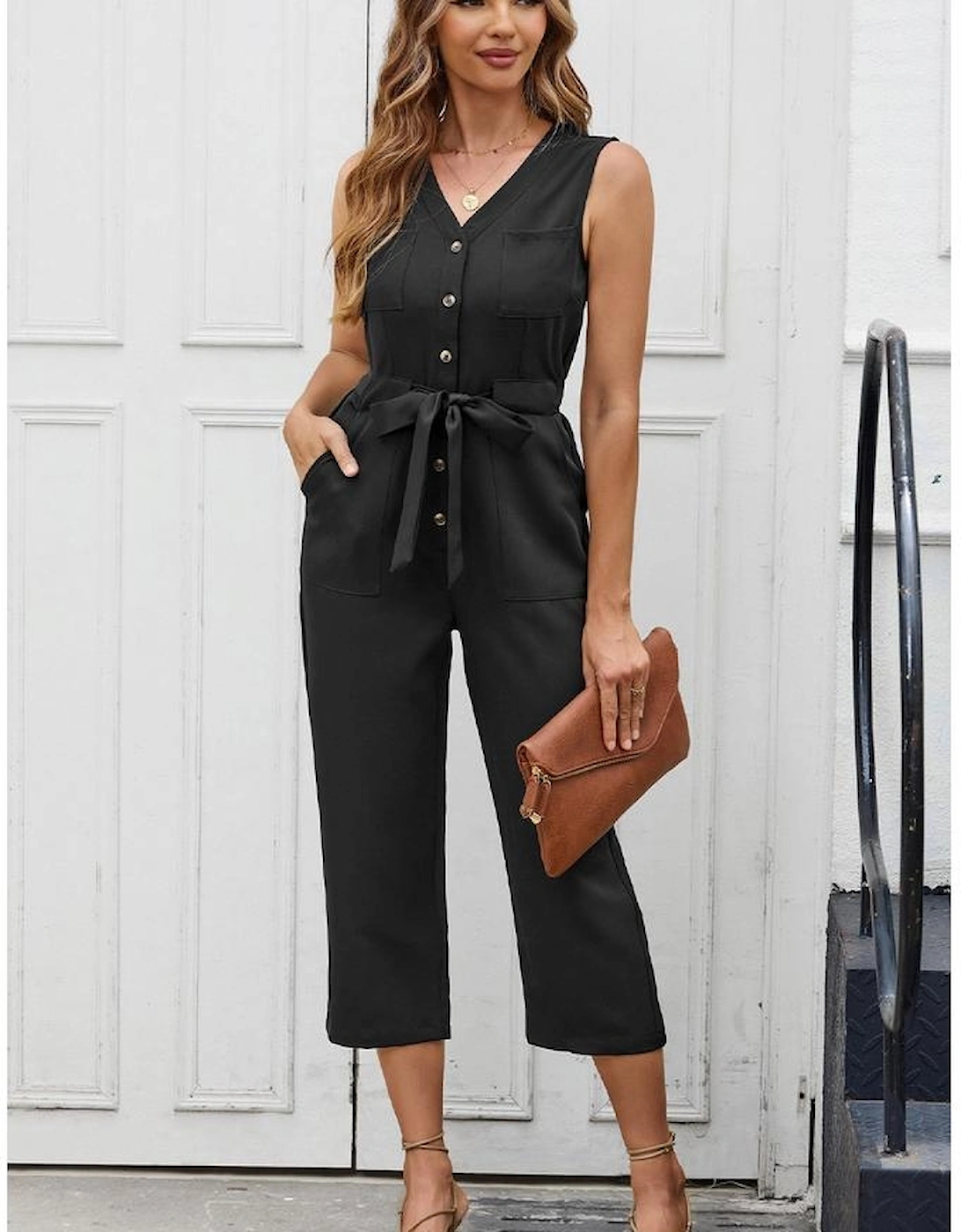 Azura Exchange Sleeveless Cropped Jumpsuit with Sash