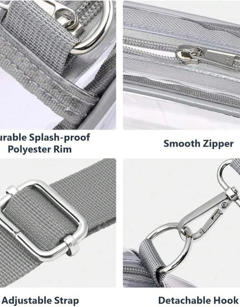 Gray Multi-Pocket Contrast Edge Detachable Strap Clear Shoulder Bag