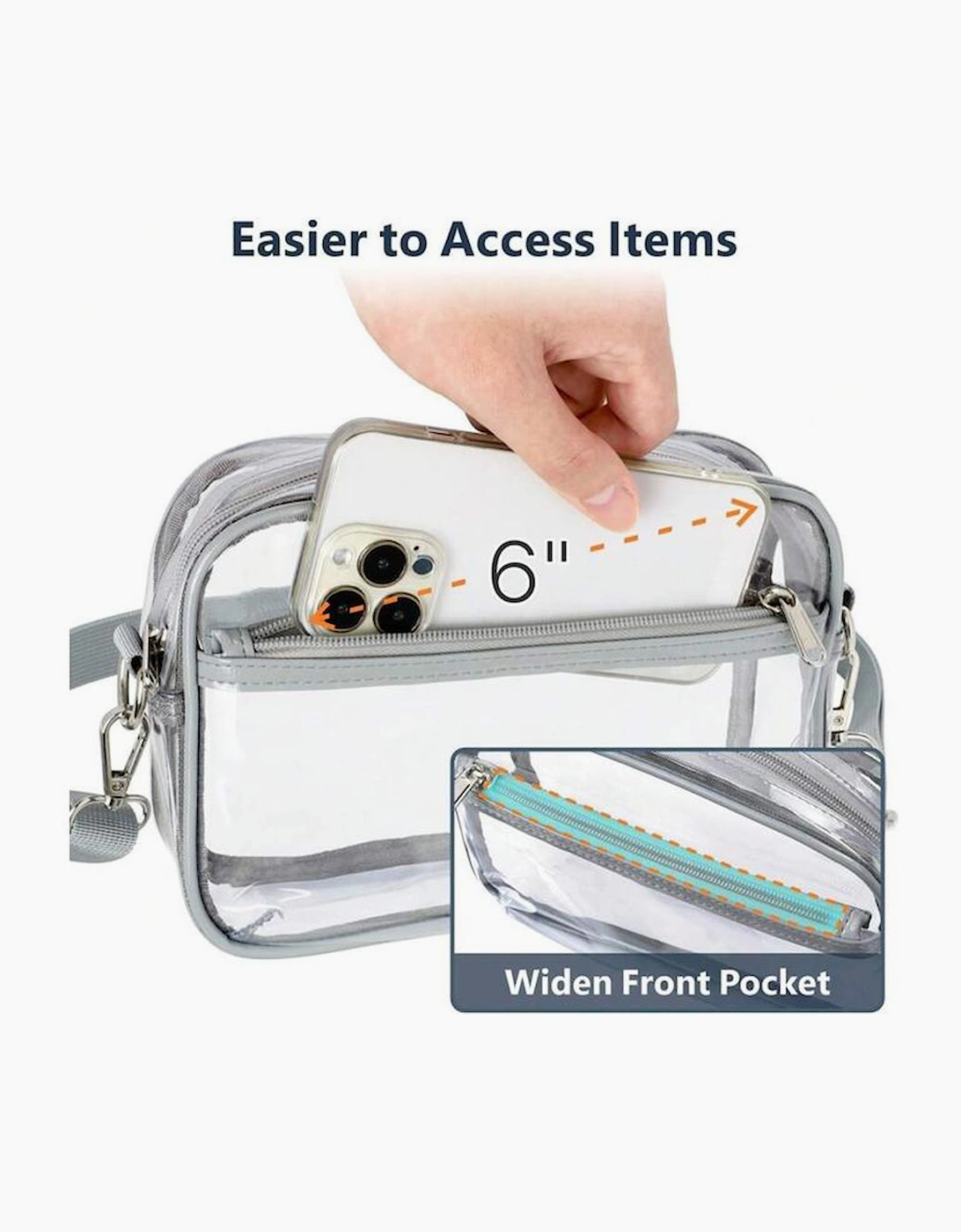 Gray Multi-Pocket Contrast Edge Detachable Strap Clear Shoulder Bag, 9 of 8
