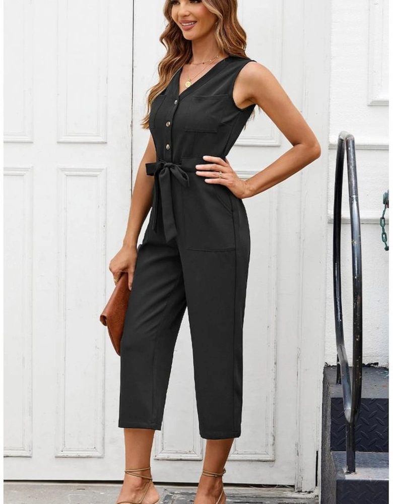 Azura Exchange Sleeveless Cropped Jumpsuit with Sash