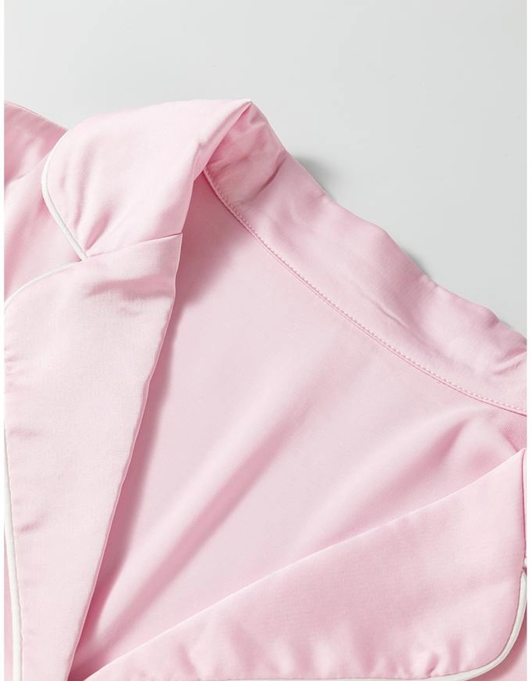 Light Pink Satin Knot Accent Shirt and Ruffled Pants Lounge Set