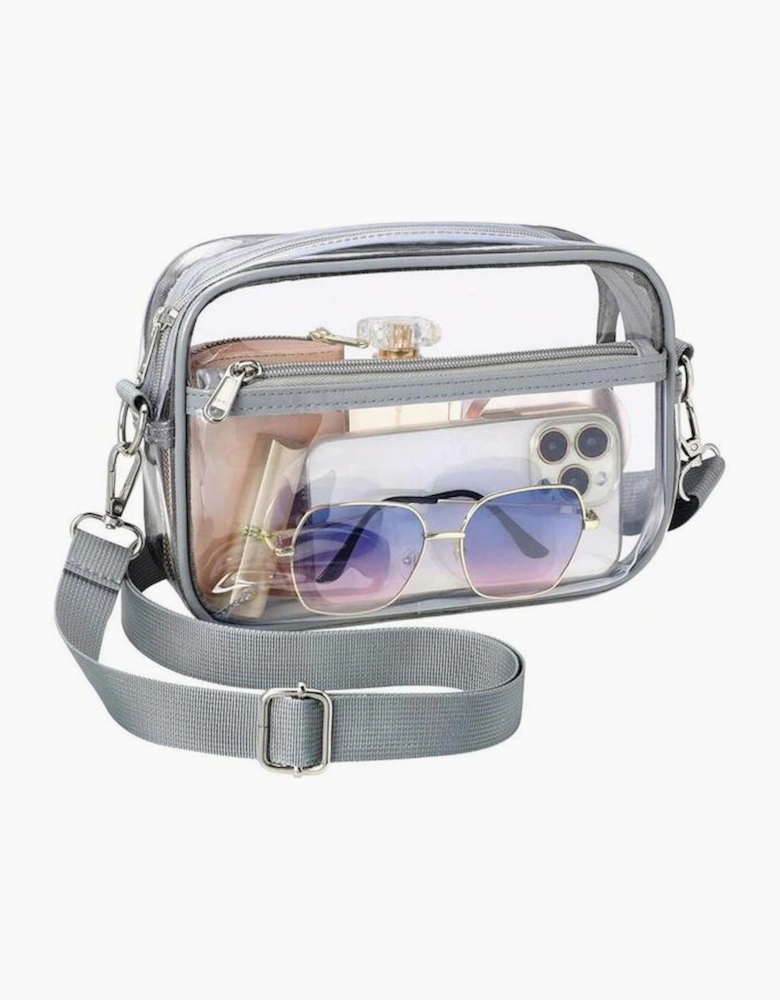 Gray Multi-Pocket Contrast Edge Detachable Strap Clear Shoulder Bag