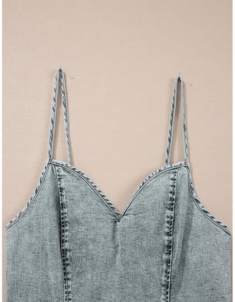 Beau Blue Sleeveless V Neck Back Zipped Denim Dress