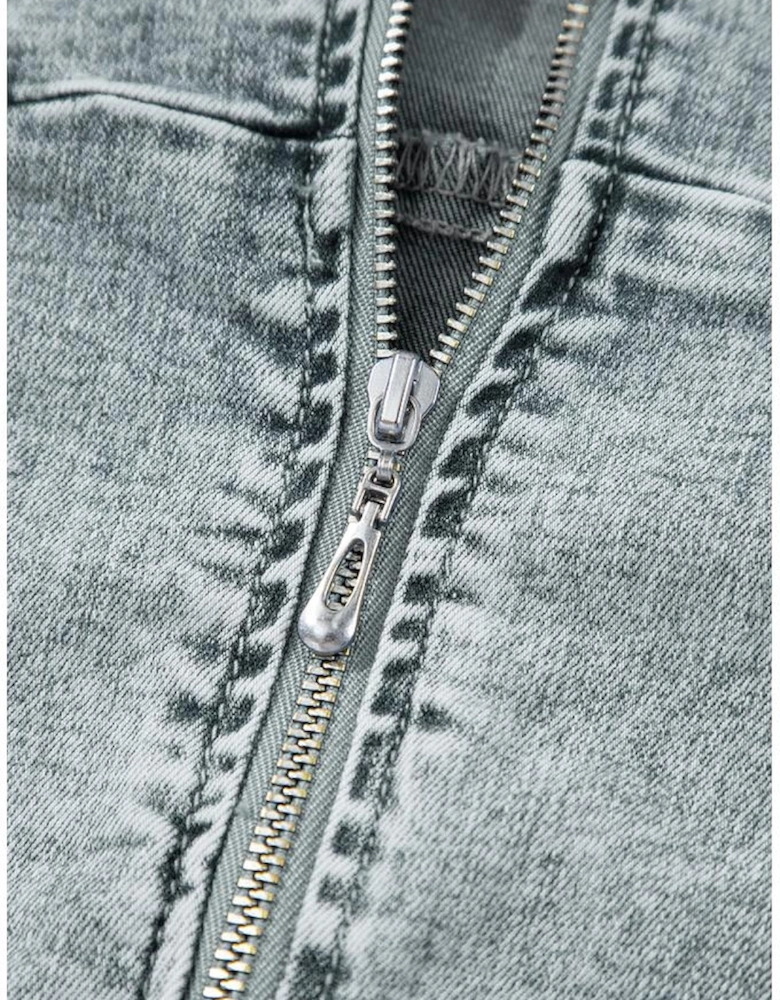 Beau Blue Sleeveless V Neck Back Zipped Denim Dress