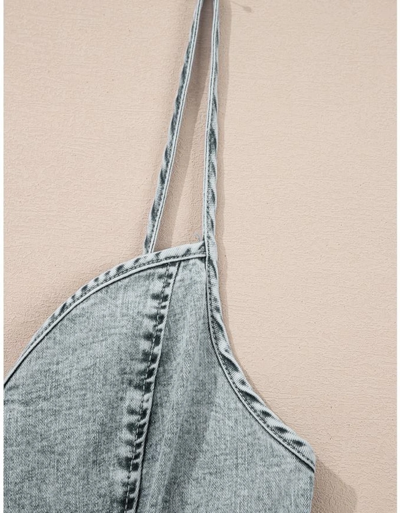 Beau Blue Sleeveless V Neck Back Zipped Denim Dress